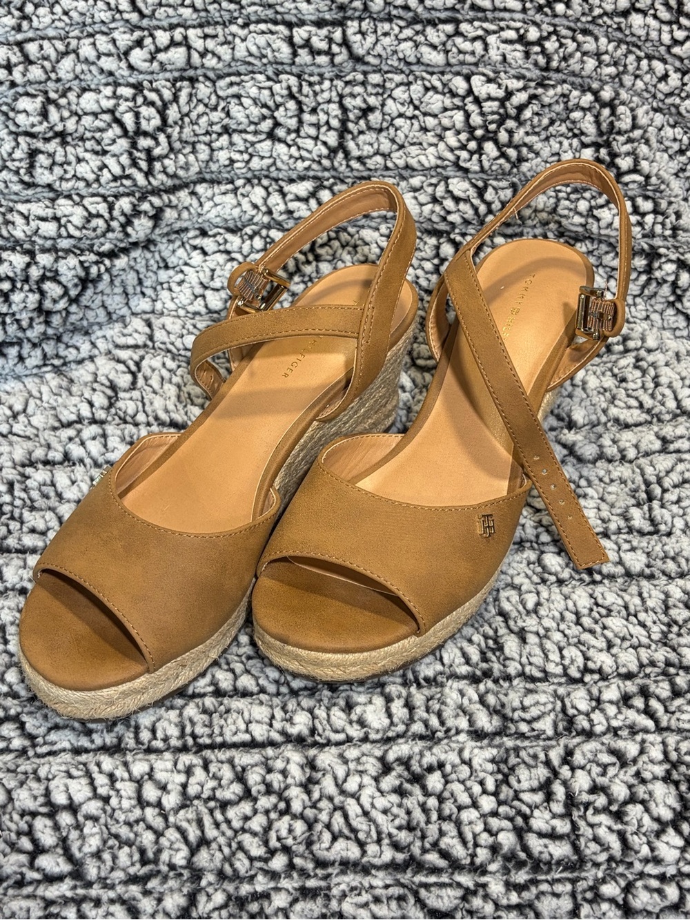 Tommy Hilfiger Tan Espadrille Platform Slingback Wedges